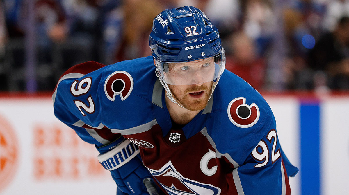 Colorado Avalanche left wing Gabriel Landeskog (92) in the second period against the Dallas Stars in game three of the first round of the 2025 Stanley Cup Playoffs at Ball Arena
