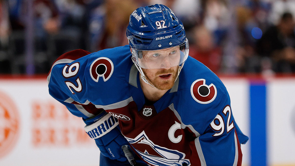 Colorado Avalanche left wing Gabriel Landeskog (92) in the second period against the Dallas Stars in game three of the first round of the 2025 Stanley Cup Playoffs at Ball Arena.