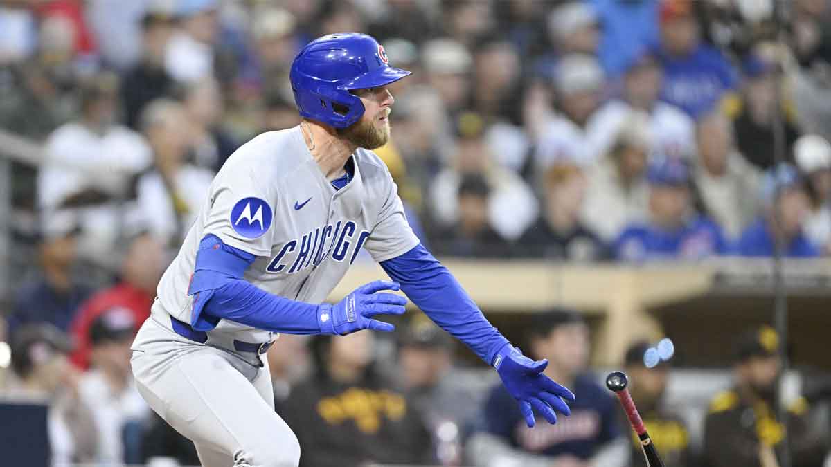 Chicago Cubs third baseman Gage Workman (25) hits a single during the third inning against the San Diego Padres at Petco Park.
