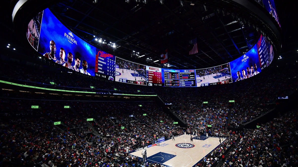 General view as the Los Angeles Clippers play against the Denver Nuggets during the second half of game three in the first round for the 2024 NBA Playoffs at Intuit Dome.