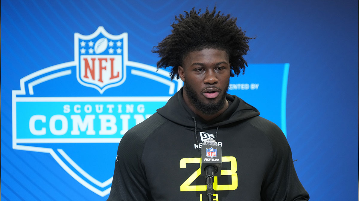 Georgia linebacker Jalon Walker (LB28) during the 2025 NFL Scouting Combine at the Indiana Convention Center.