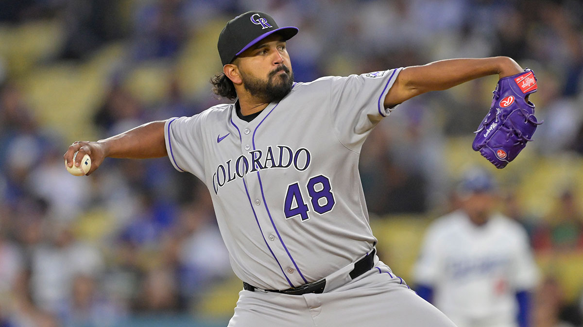 Colorado Rockies pitcher German Marquez (48) pitches in the first inning against the Los Angeles Dodgers at Dodger Stadium.