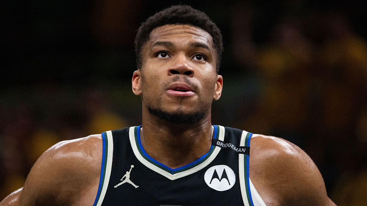 Milwaukee Bucks forward Giannis Antetokounmpo (34) during game five of the first round for the 2024 NBA Playoffs against the Indiana Pacers at Gainbridge Fieldhouse.