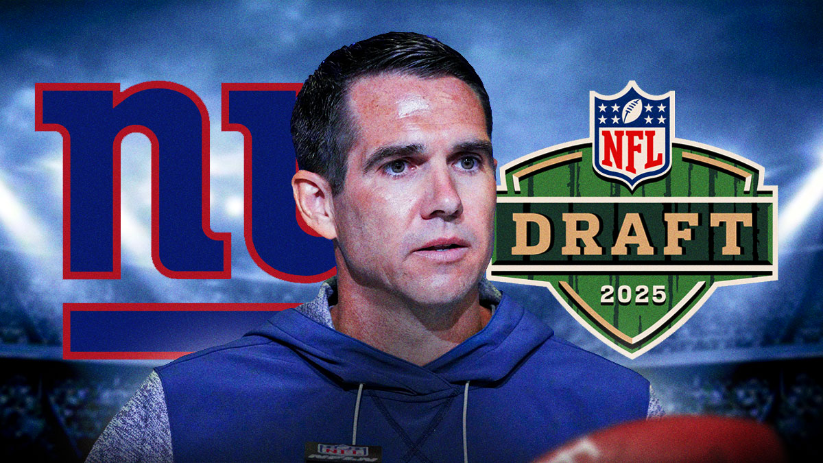 Joe Schoen with Giants and NFL Draft logo on graphic.