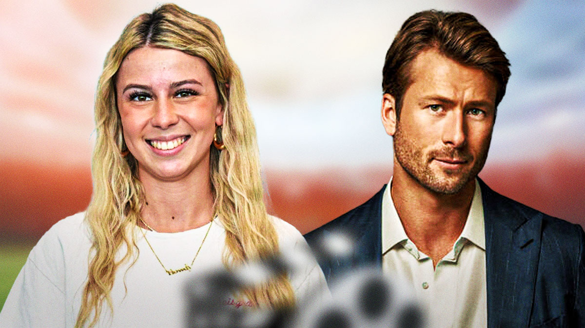 The Hawk Tuah Girl Haliey Welch and Glen Powell, who will appear in the Chad Powers series together for Hulu.