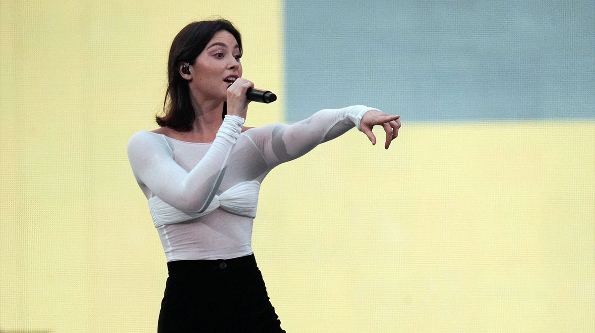 Singer Gracie Abrams opening for Taylor Swift on the Eras Tour on August 7, 2023.