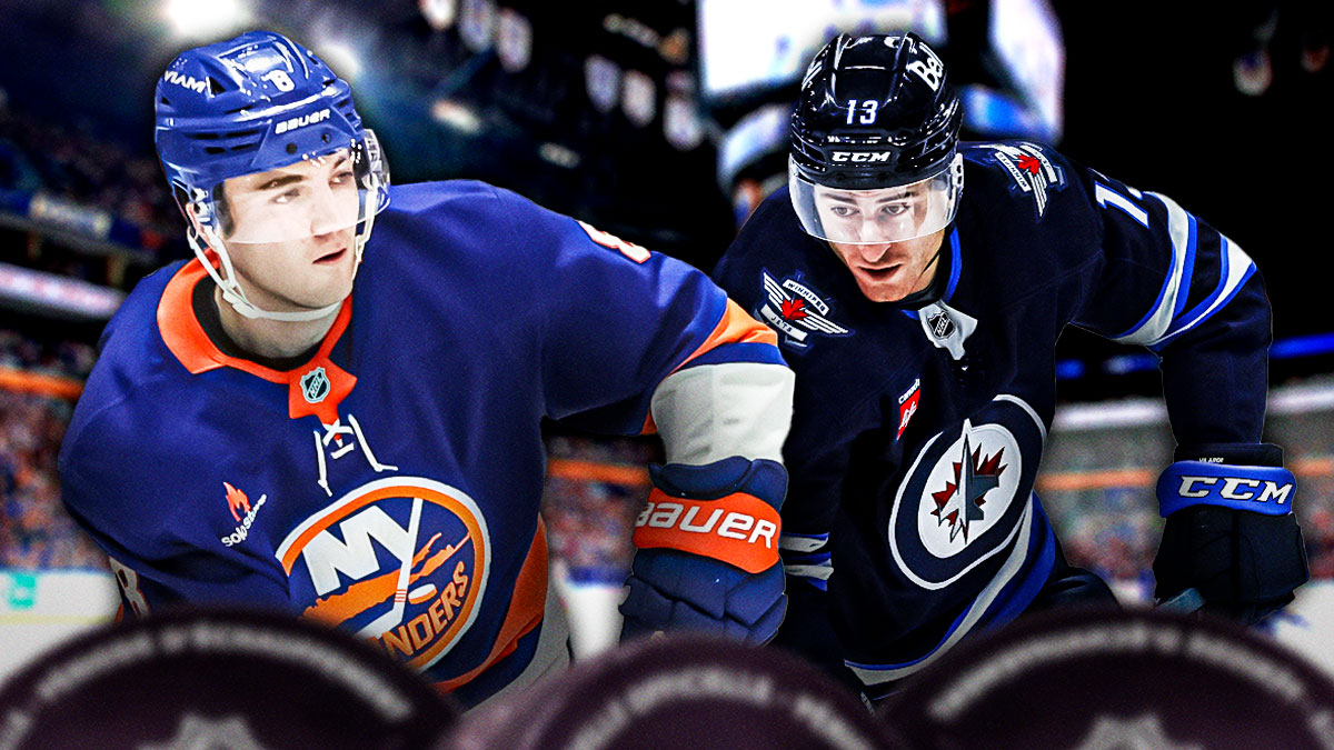 Noah Dobson with Islanders Gabe Vilardi with Jets