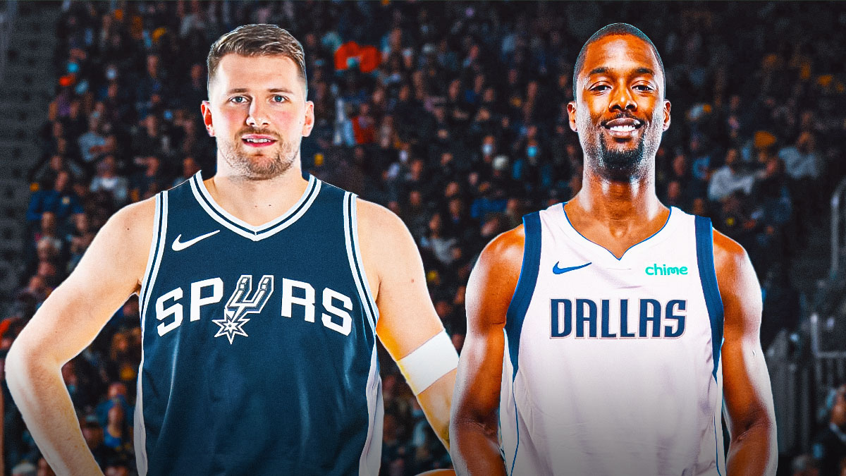 Luka Doncic in Spurs uniform, Harrison Barnes in Mavericks uniform