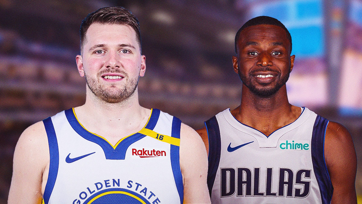 Luka Doncic in a Warriors uniform, Andrew Wiggins in Mavs uniform