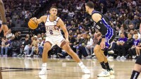 Sacramento Kings guard Zach LaVine (8) defends Phoenix Suns guard Grayson Allen (8) during the third quarter at Golden 1 Center.