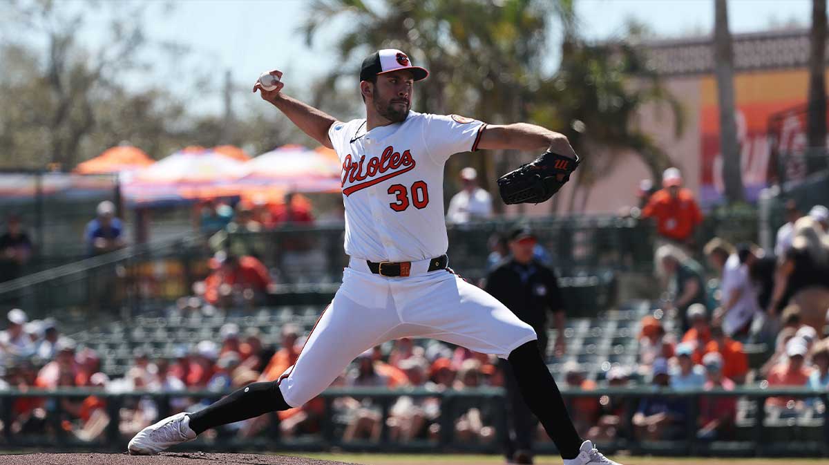 Baltimore Orioles starting pitcher Grayson Rodriguez (30) throws a pitch during the first inning against the Toronto Blue Jays at Ed Smith Stadium.