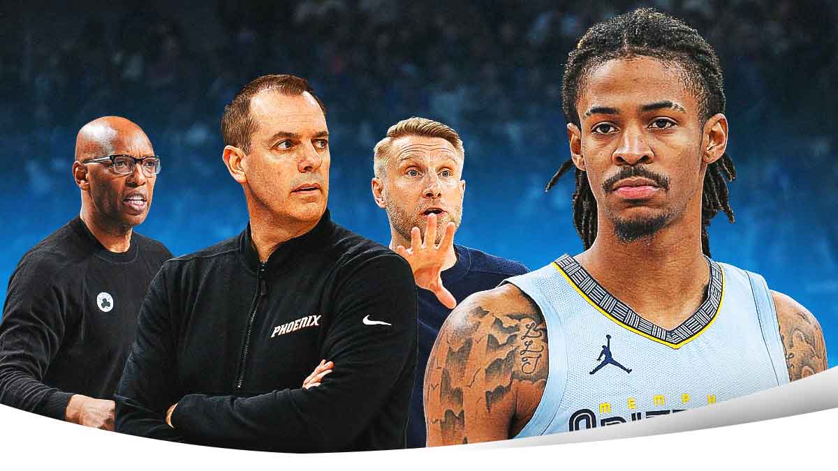Grizzlies' Tuomas Iisalo, Frank Vogel, and Sam Cassell looking at Ja Morant