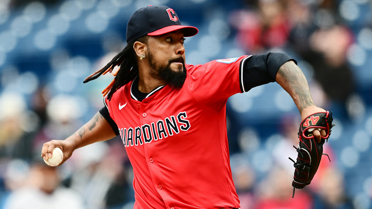 Cleveland Guardians relief pitcher Emmanuel Clase (48) throws a pitch during the eighth inning against the Boston Red Sox at Progressive Field.