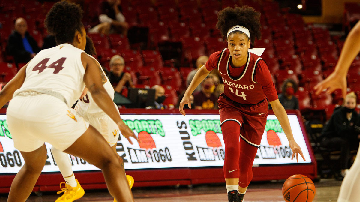 Game 3 of the ASU Classic between ASU and Harvard Women's Basketball at Wells Fargo Arena; Las Vegas Aces' Harmoni Turner (14), Isadora Sousa (44) Game 3 Of ASU Classic.