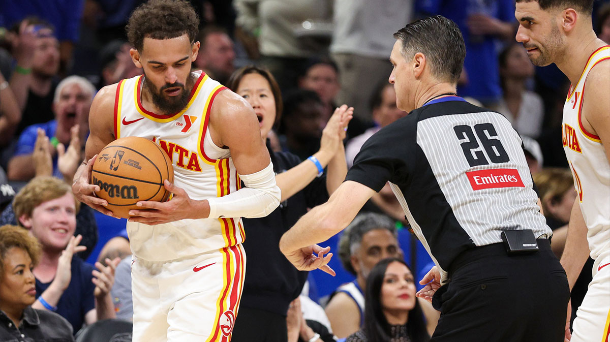 Atlanta Hawks guard Trae Young (11) reacts after receiving a second technical foul and ejection against the Orlando Magic in the fourth quarter at Kia Center.
