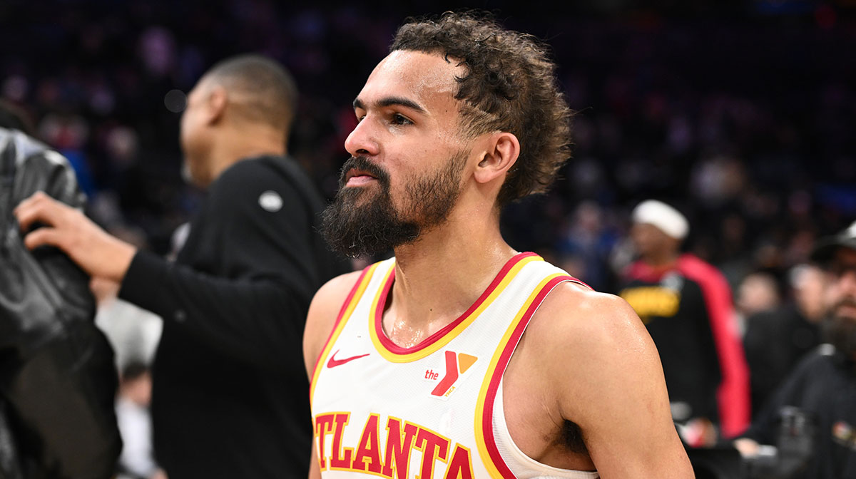 Atlanta Hawks guard Trae Young (11) looks on after the game against the Philadelphia 76ers at Wells Fargo Center.
