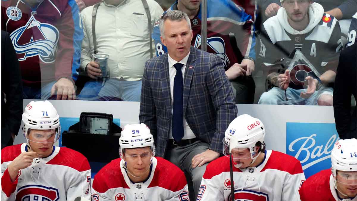 Montreal Canadiens head coach Martin St. Louis during the first period against the Colorado Avalanche at Ball Arena.