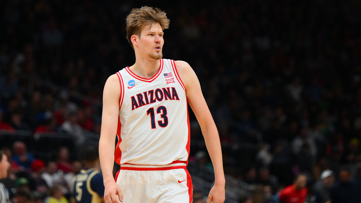 Arizona Wildcats forward Henri Veesaar (13) reacts against the Akron Zips during the second half in the first round of the NCAA Tournament at Climate Pledge Arena.