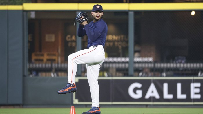 Houston Astros pitcher Lance McCullers Jr. warms up before the game against the New York Yankees at Minute Maid Park.