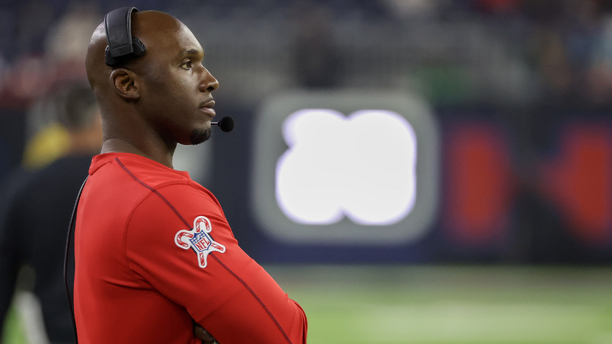 Houston Texans head coach DeMeco Ryans coaches against the Baltimore Ravens in the second half at NRG Stadium.