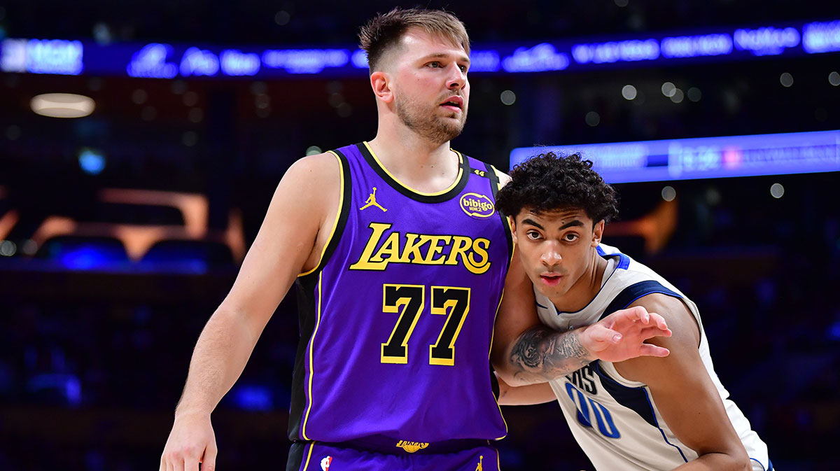 Lakers star Luka Doncic against Mavericks guard Max Christie.