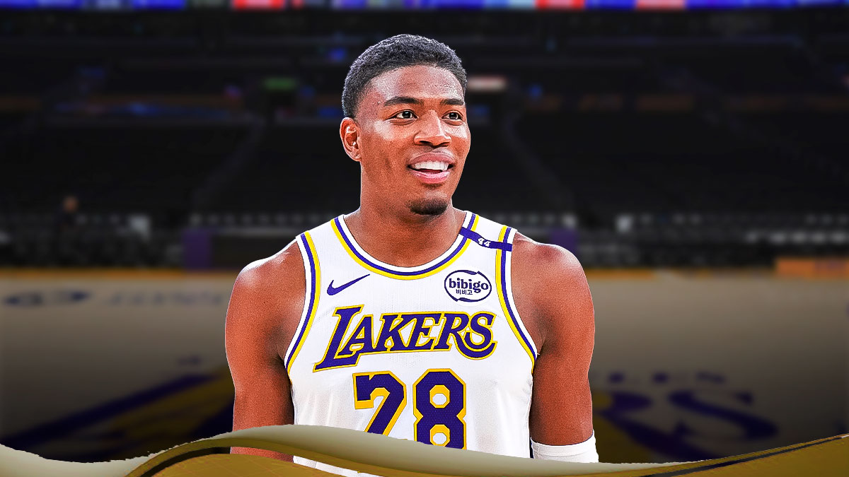 LA Lakers player Rui Hachimura with the Lakers arena in the background, injury