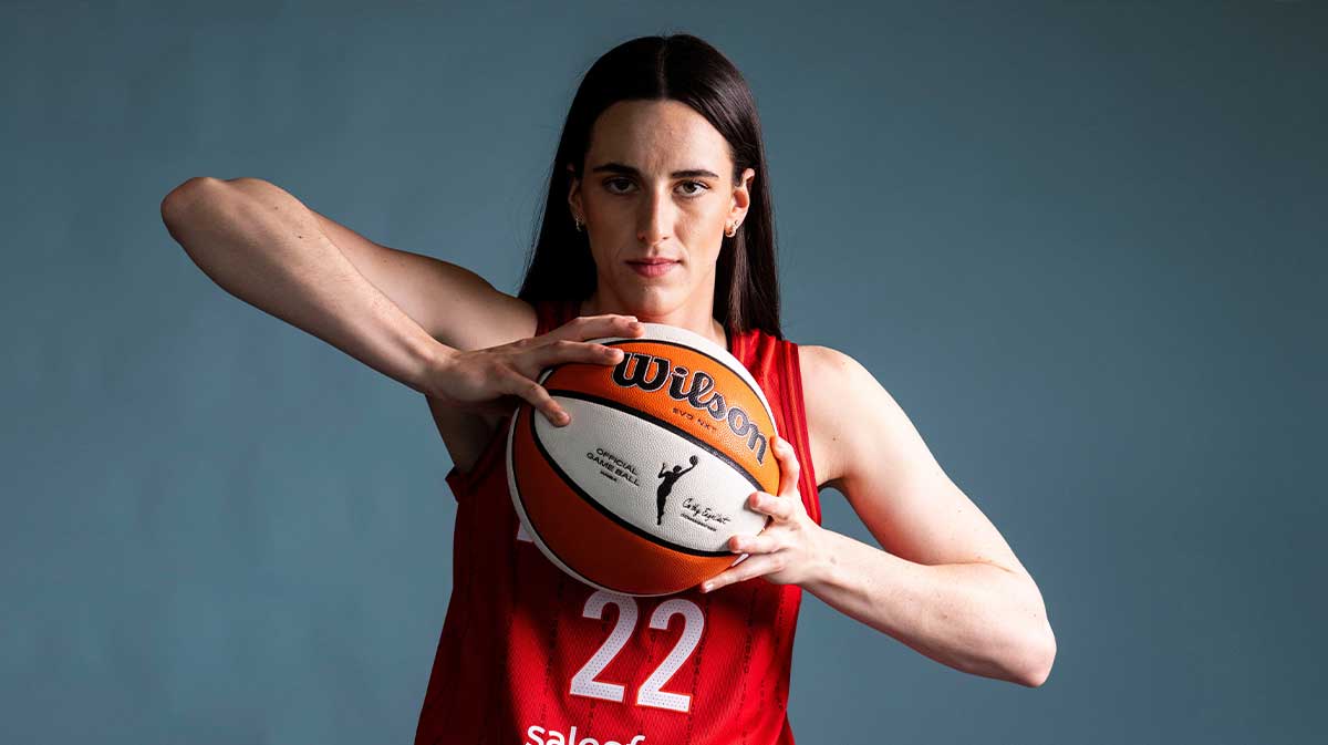 Indiana Fever guard Caitlin Clark poses for a photo Wednesday, April 30, 2025, during the Indiana Fever media day at Gainbridge Fieldhouse in Indianapolis.