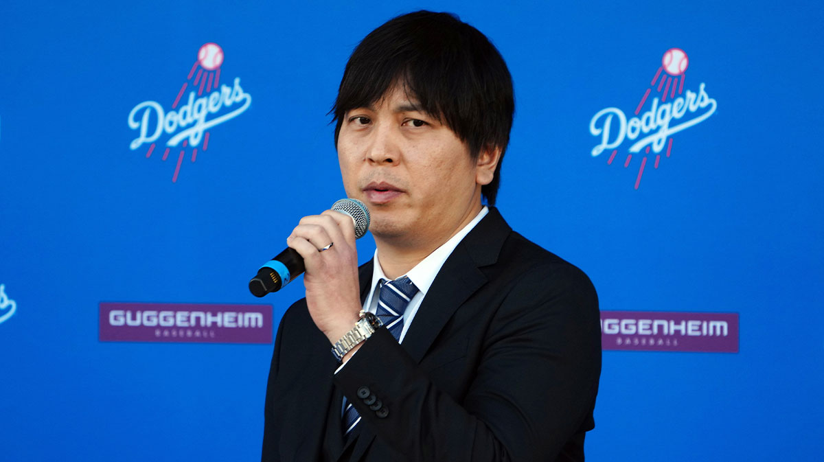 Ippei Mizuhara, the translator for Los Angeles Dodgers designated hitter Shohei Ohtani, during an introductory press conference at Dodger Stadium