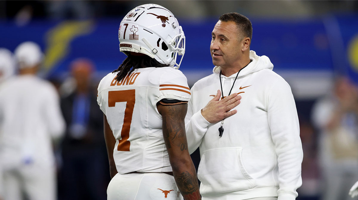 Texas Longhorns football wide receiver Isaiah Bond, who received a prank call from an Alabama Crimson Tide fan during the 2025 NFL Draft who posed as the Atlanta Falcons, before a game against Ohio State.