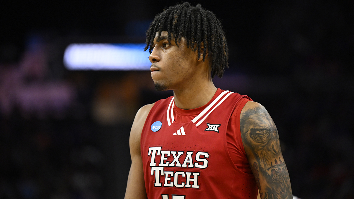 Texas Tech Red Raiders forward JT Toppin (15) walks downcourt during the second half against the Florida Gators during the West Regional final of the 2025 NCAA tournament at Chase Center.