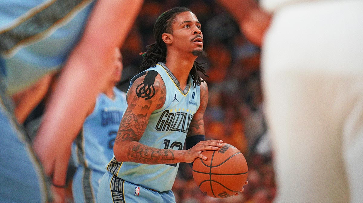 Memphis Grizzlies guard Ja Morant (12) shoots a free throw against the Golden State Warriors in the second quarter at the Chase Center.