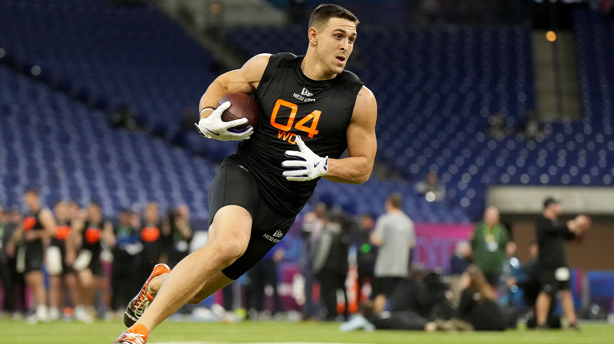 TCU wideout Jack Bech during the 2025 NFL Combine at Lucas Oil Stadium.