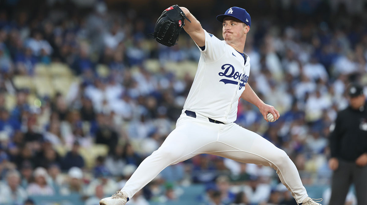 Los Angeles Dodgers pitcher Jack Dreyer (86) throws a pitch against the Chicago Cubs during the ninth inning of the game at Dodger Stadium.