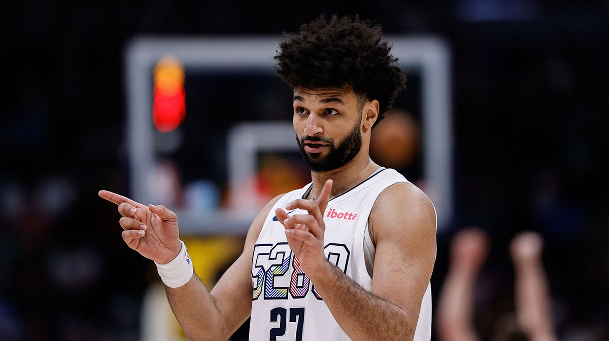 Denver Nuggets guard Jamal Murray (27) gestures in the third quarter against the Milwaukee Bucks at Ball Arena.