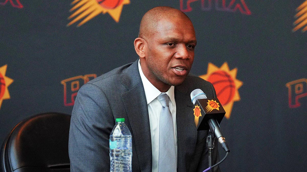 Phoenix Suns General Manager James Jones speaks during a press conference to announce Mike Budenholzer as head coach.