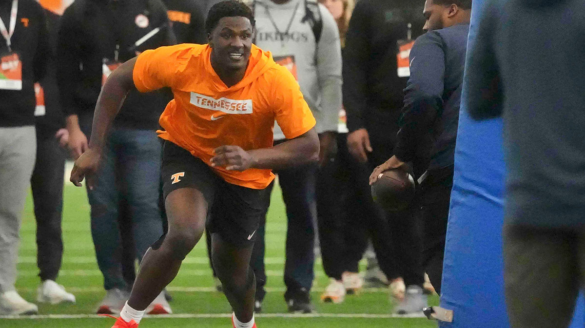 James Pearce Jr. during Tennessee Pro Day 2025, at University of Tennessee, Tuesday, March 11, 2025.