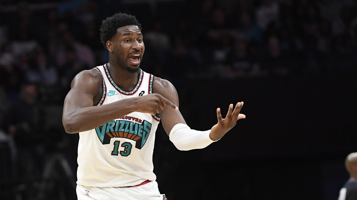 Memphis Grizzlies center Jaren Jackson Jr. (13) reacts after scoring during the first half against the Charlotte Hornets at the Spectrum Center.