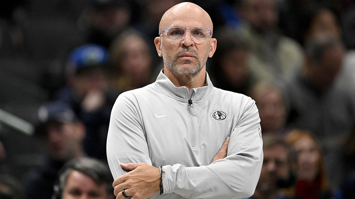 Dallas Mavericks head coach Jason Kidd looks on during the second half against the New Orleans Pelicans at the American Airlines Center.