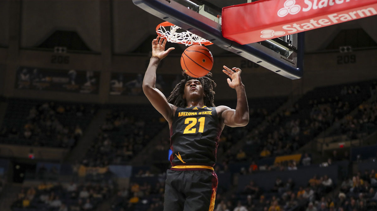 Arizona State Sun Devils forward Jayden Quaintance (21) dunks the ball during the second half against the West Virginia Mountaineers at WVU Coliseum.