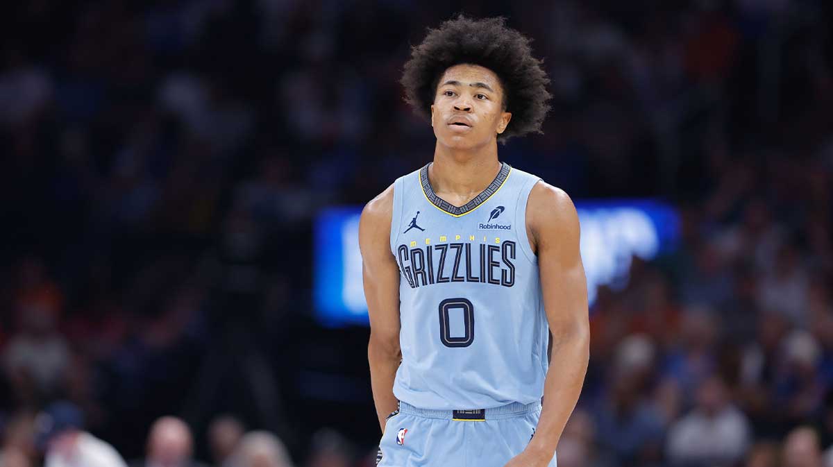 Memphis Grizzlies forward Jaylen Wells (0) walks down the court during a time out against the Oklahoma City Thunder during the second quarter at Paycom Center.