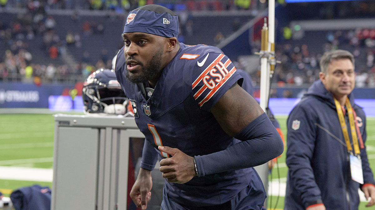 Chicago Bears cornerback Jaylon Johnson (1) after an NFL International Series game at Tottenham Hotspur Stadium.