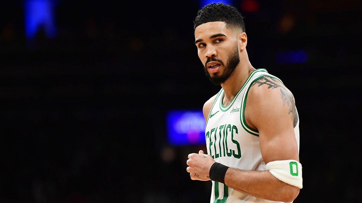 Boston Celtics forward Jayson Tatum (0) during the first half against the Orlando Magic at TD Garden