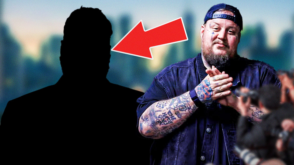 Silhouette of Jelly Roll next to the country singer, as he showed off his weight loss transformation with Pat McAfee at his show in Pittsburgh, Pennsylvania.