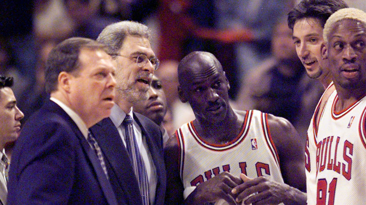The team entered the season knowing it would be their last together. Then-general manager Jerry Krause famously told coach Phil Jackson he could go 82-0 and still would not return. Jordan subsequently said he wouldn't play for any other coach. Jordan Phil huddle