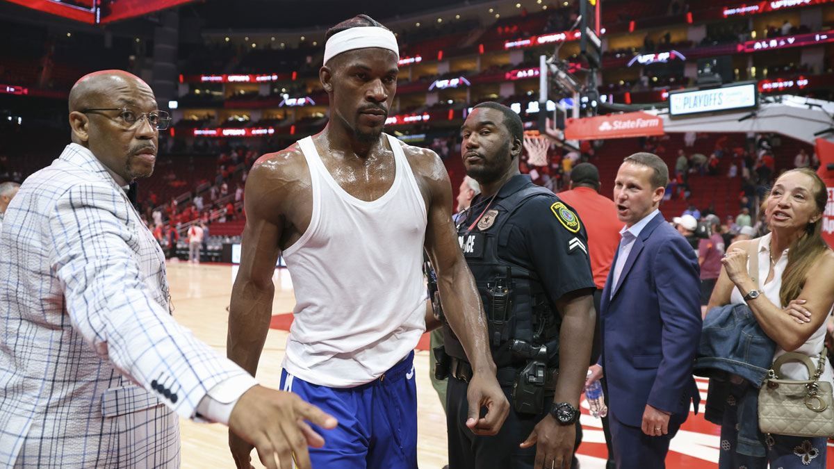 Golden State Warriors forward Jimmy Butler III (10) walks off the court after the game against the Houston Rockets at Toyota Center