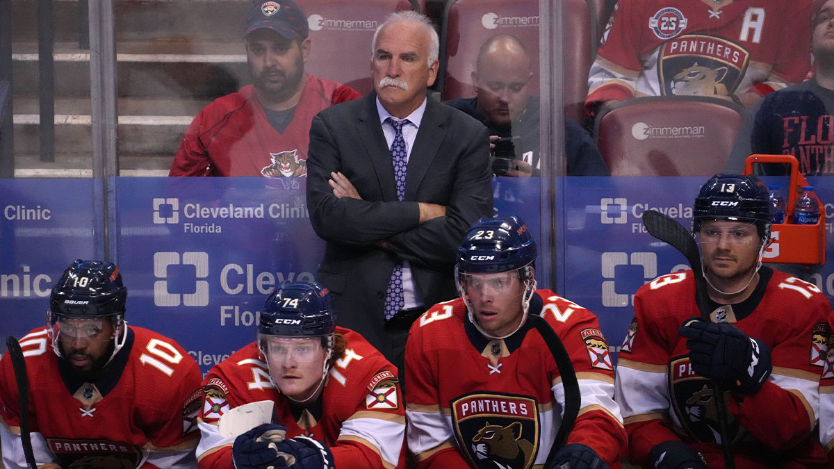 Florida Panthers head coach Joel Quenneville watches during the first period against the Boston Bruins at FLA Live Arena.
