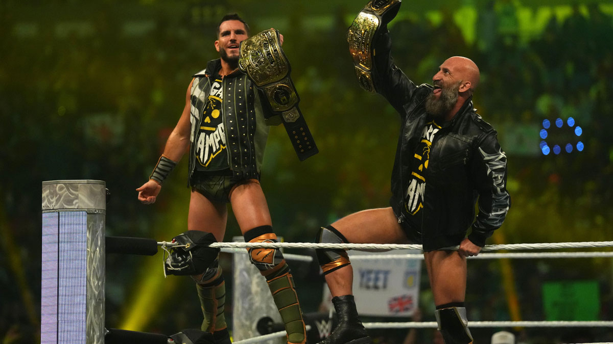 WWE stars Johnny Gargano and Tommaso Ciampa at the Royal Rumble on February 1, 2025.