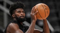 Orlando Magic forward Jonathan Isaac (1) on the court before the game against the Atlanta Hawks at State Farm Arena.