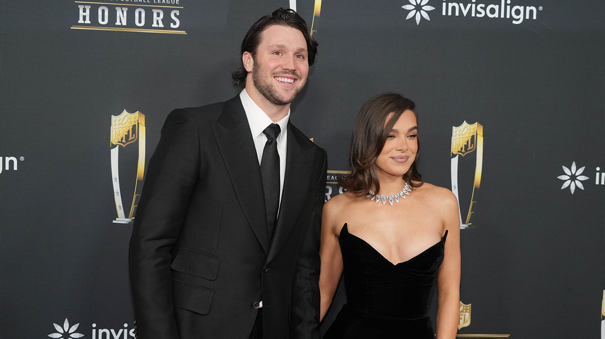 Buffalo Bills quarterback Josh Allen and Hailee Steinfeld, who was on Hot Ones and had to talk nice about the Kansas City Chiefs, at the NFL Honors on February 6, 2025.