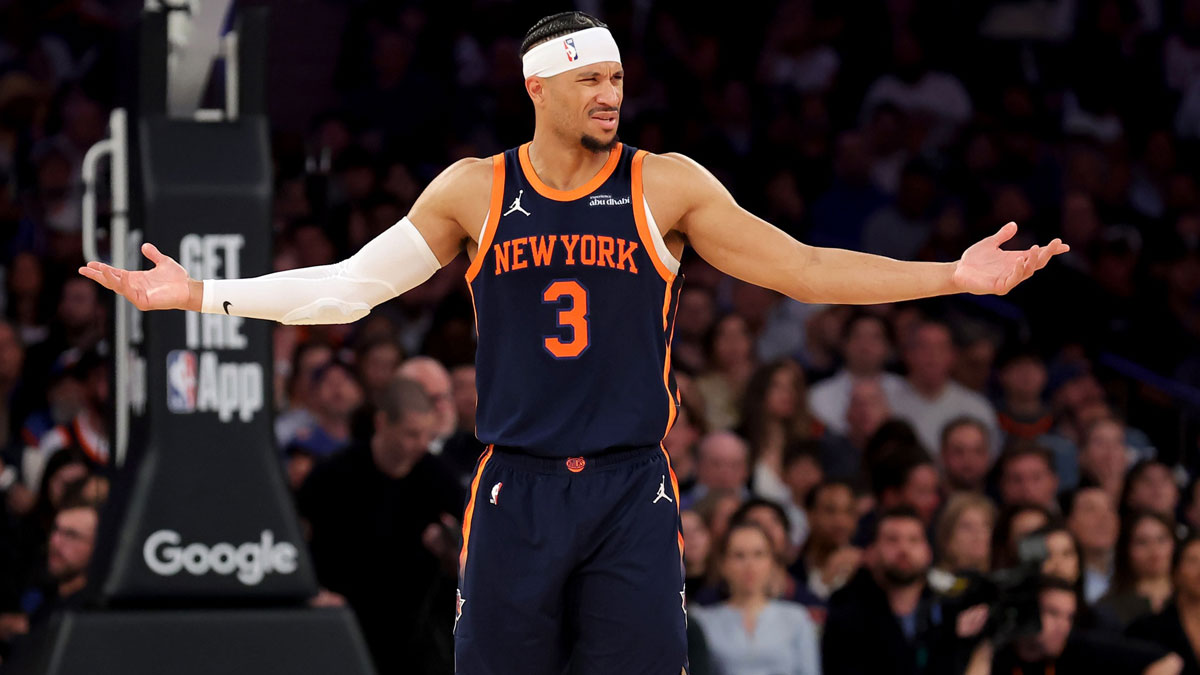New York Knicks guard Josh Hart (3) reacts during the third quarter of game two of the first round of the 2024 NBA Playoffs against the Detroit Pistons at Madison Square Garden